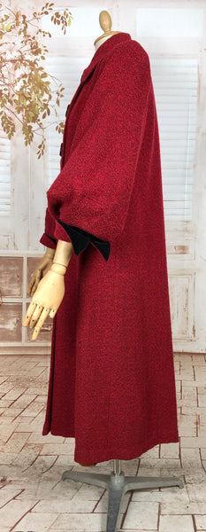 Exquisite Volup Lipstick Red 1940s Boucle Swing Coat With Huge Bishop Sleeves