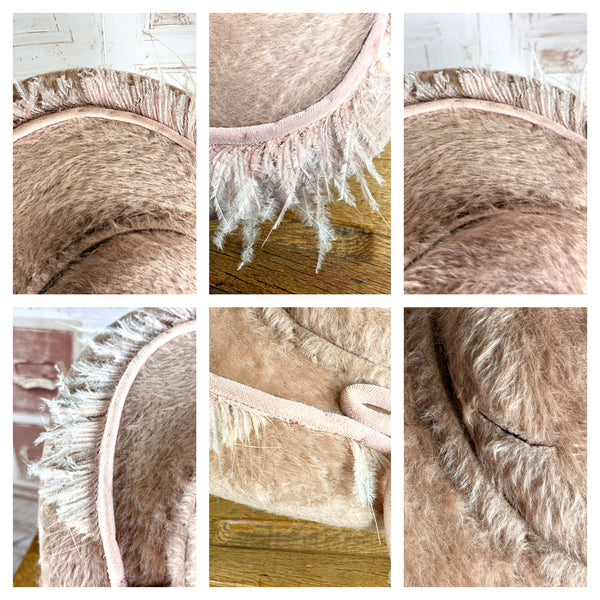 Huge Pale Pink Early 1950s Platter Hat With Feather Trim