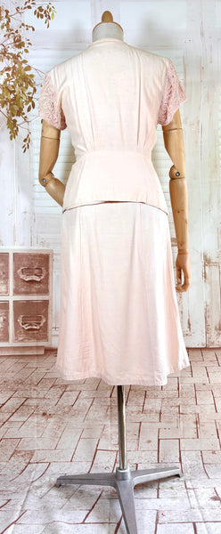 Exquisite Pale Pink Late 1930s / Early 1940s Summer Suit With Soutache Details