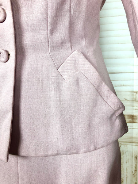 Stunning Original 1940s Vintage Pale Pink Mauve Summer Suit By Sacony Palm Beach