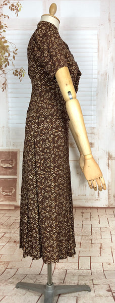 Super Rare 1930s Vintage Abstract Printed Brown Rayon Skirt Suit