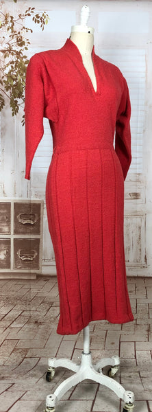 Stunning Late 1940s Vintage Lipstick Red Knit Dress By Kims By Kimberly