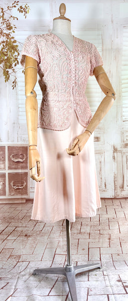 Exquisite Pale Pink Late 1930s / Early 1940s Summer Suit With Soutache Details