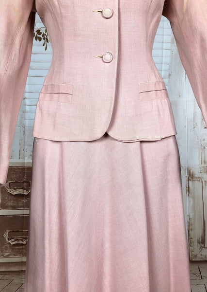 Amazing Original 1940s Vintage Blush Pink Summer Suit By Betty Rose