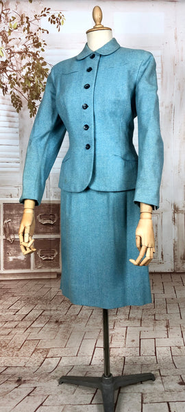 Amazing Original 1940s Vintage Sky Blue Skirt Suit By Handmacher