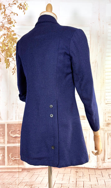 Rare Edwardian / 1910s Navy Blue Riding Coat With Asymmetric Closure