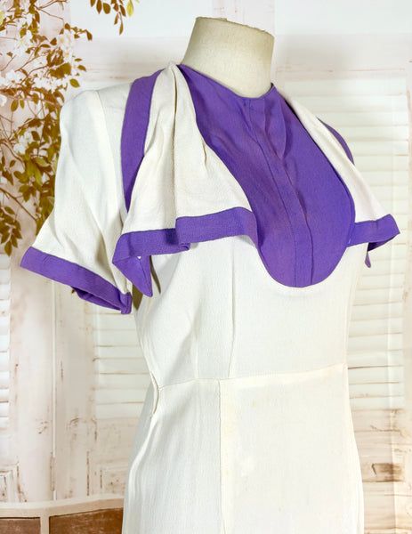 Rare White And Purple Colour Block 1930s Dress And Jacket Set