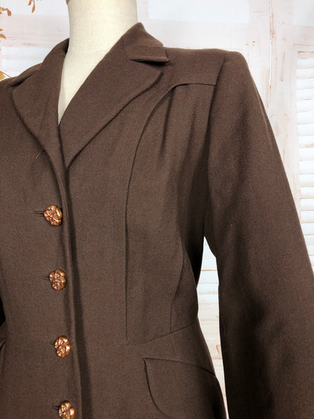 LAYAWAY PAYMENT 1 OF 4 - RESERVED FOR SARA - Wonderful Classic 1940s Original Vintage Wartime Chocolate Brown Belt Back Princess Coat With Dinner Plate Double Elevens Utility Label