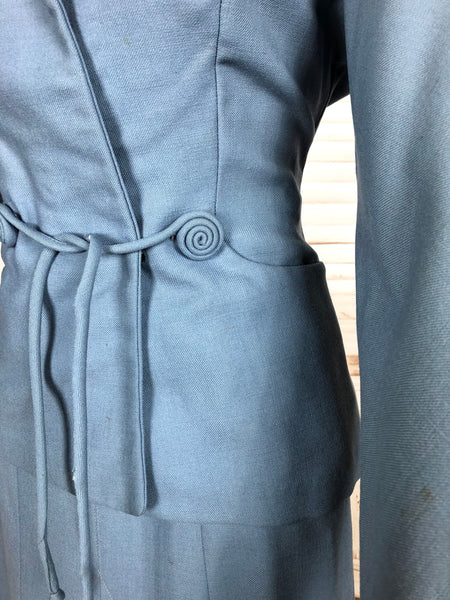 Stunning Periwinkle Blue 1940s Suit With Rouleau Waist Tie