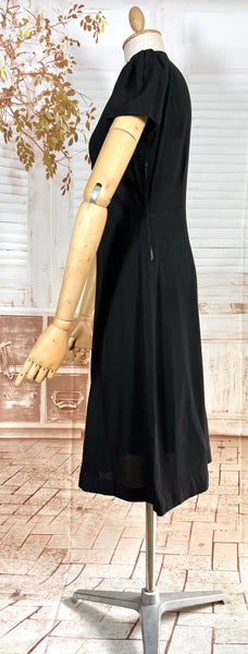 Exquisite 1930s Black Crepe Dress And Redingote Coat With Gold Filigree Buckle