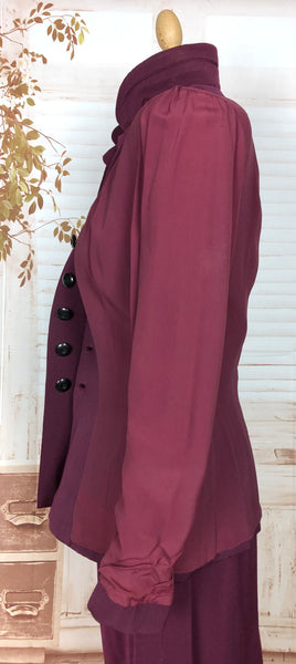 Beautiful Original 1940s Vintage Berry Purple Gabardine Skirt Suit