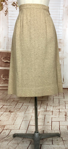 Wonderful Original 1940s Vintage Cream Lightweight Tweed Skirt Suit Tailoring