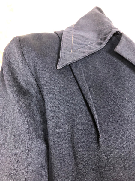 Exquisite Original 1940s Volup Vintage Navy Blue Swing Coat With Beautiful Button Details