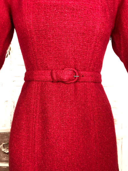 Rare Red Wool Late 1940s / Early 1950s Dress By Hollywood Premiere