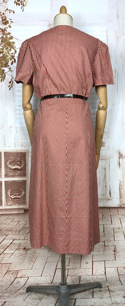 Amazing Original 1940s Volup Vintage Red And White Striped Day Dress By Happy Home Deadstock