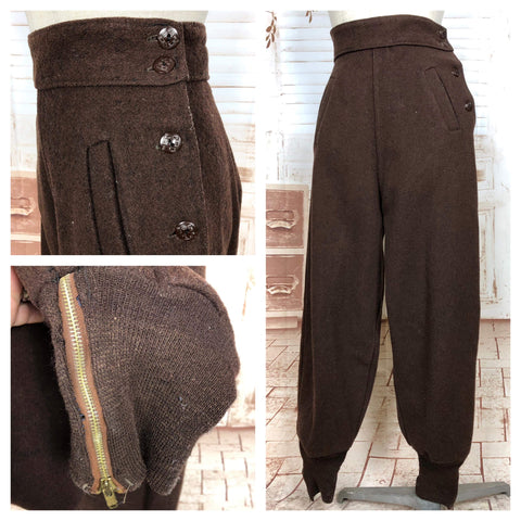 Super Rare Original Late 1930s / Early 1940s Chocolate Brown Wool Ski Pants
