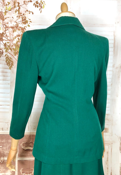 Amazing Original 1940s Vintage Emerald Green Gabardine Skirt Suit