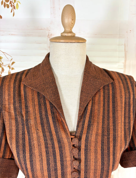 Lightweight Wool 1940s Rust Brown Striped Volup Suit