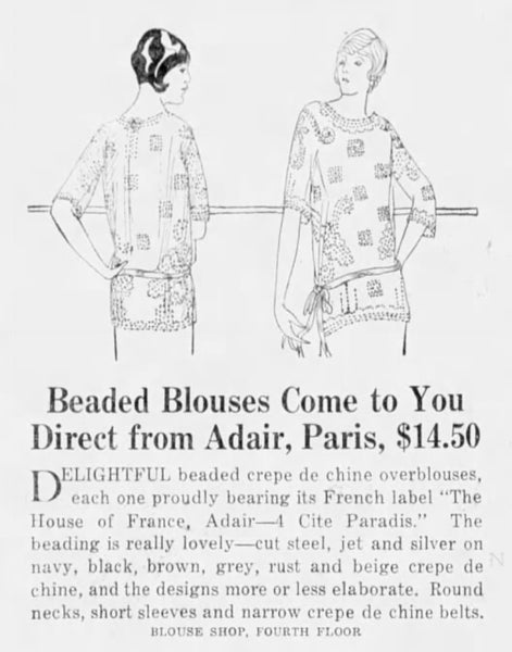 Exceptionally Rare Original 1920s Volup Navy Blue Flapper Blouse With Red Beading By French Couturier Adair House Of France