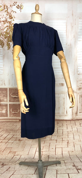 Rare 1930s Navy Blue Crepe Adjustable Maternity Wrap Dress By Blessed Event