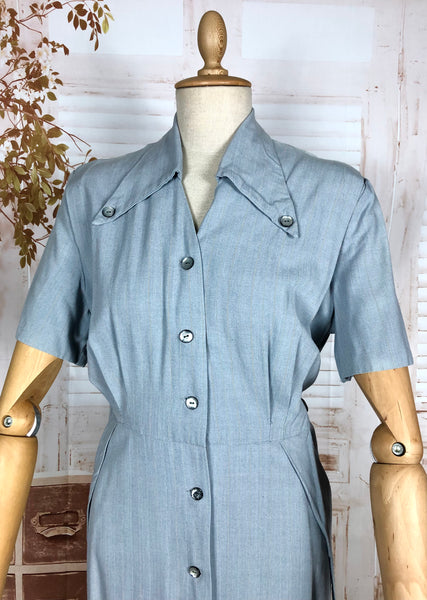 Original 1940s Volup Pinstriped Shirtwaister Dress With Sharp Dagger Collar