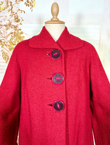 Lipstick Red Late 1940s / Early 1950s Volup Swing Coat By Rothmoor