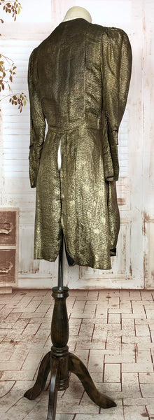 Exceptional Original 1930s Vintage Gold Lamé Redingote Evening Coat