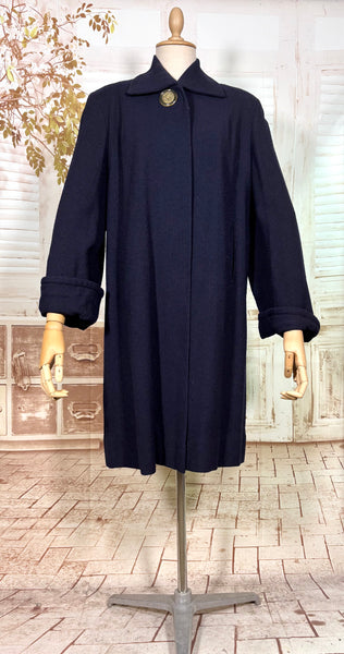 Stunning 1940s Navy Blue Boucle Swing Coat