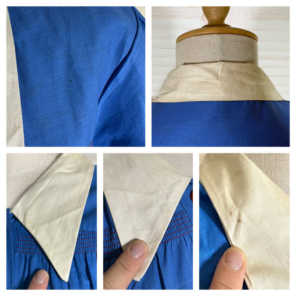 Vibrant Volup 1940s Cornflower Blue Day Dress with Ivory Collar