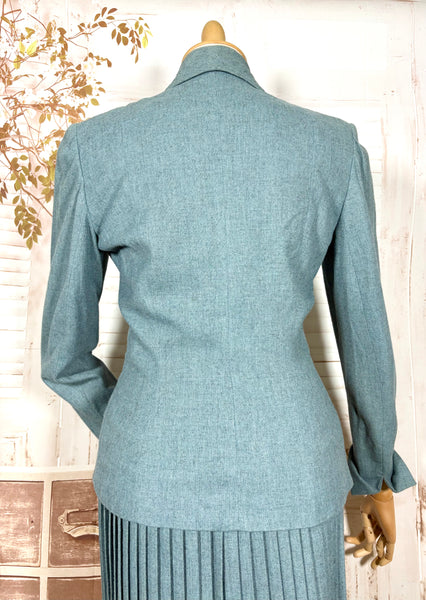 Late 1940s Teal Flecked Wool Skirt Suit with Knife Pleats – Betty Rose