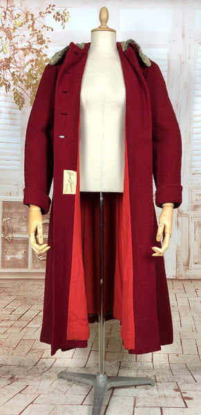 Incredible Original 1940s Red Princess Coat With Astrakhan Collar