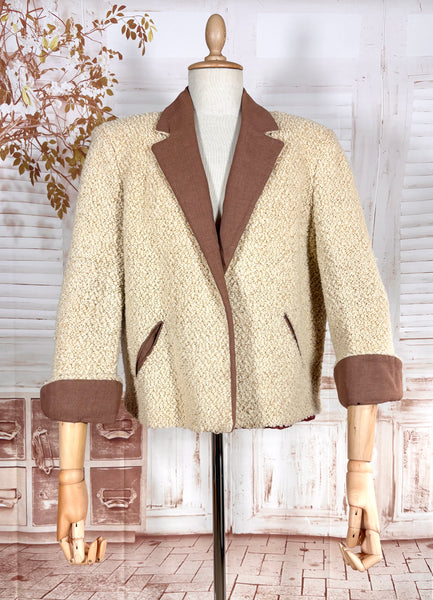1940s–1950s Camico Boucle Swing Jacket in Cream and Mocha