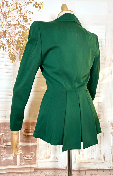 Incredible Emerald Green Bustle Back 1940s Blazer By Botany