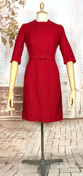 Rare Red Wool Late 1940s / Early 1950s Dress By Hollywood Premiere