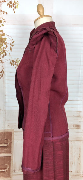 Stunning 1940s Striped Red Faille Suit By Lampl