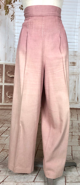 Super Rare Original Late 1930s / Early 1940s Volup Vintage Pink Candy Striped Denim Pant Suit By Edwin Blu Surf