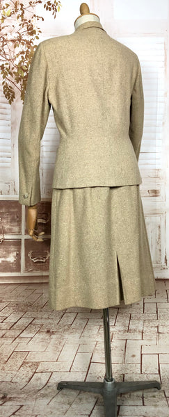 Wonderful Original 1940s Vintage Cream Lightweight Tweed Skirt Suit Tailoring