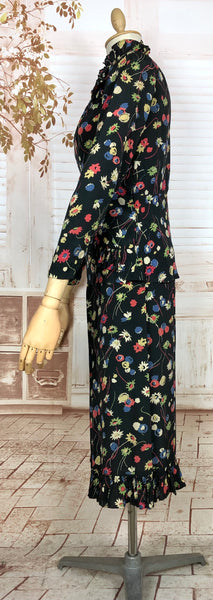 1930s Floral Rayon Crepe Skirt Suit with Ruffled Details