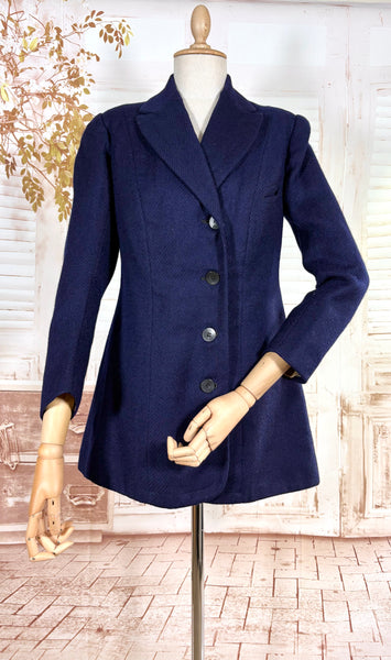 Rare Edwardian / 1910s Navy Blue Riding Coat With Asymmetric Closure