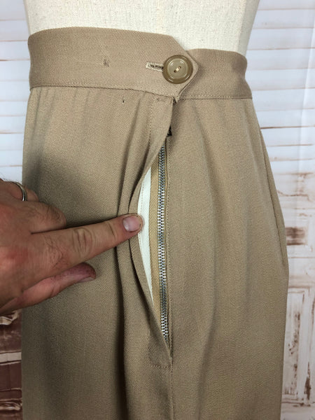 Fabulous Original 1940s Vintage Tan Beige Gabardine Peplum Skirt Suit