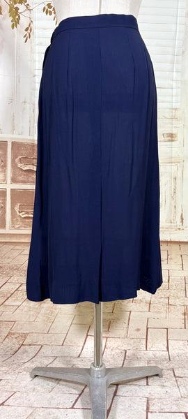 Exceptional 1940s Navy Blue Summer Suit With Pierced Peplum