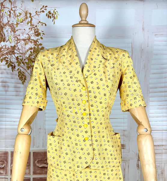 Beautiful Yellow Rayon Faille 1940s Summer Suit