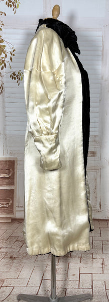 Exceptional 1920s / Early 1930s Black Textured Velvet Coat with Silk Lining and Bishop Sleeves