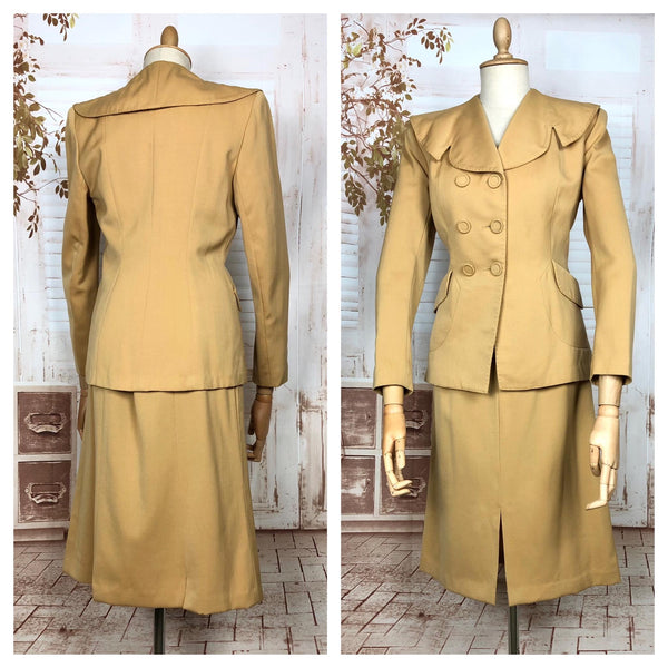 Incredible Mustard Yellow Original 1940s Vintage Double Breasted Skirt Suit