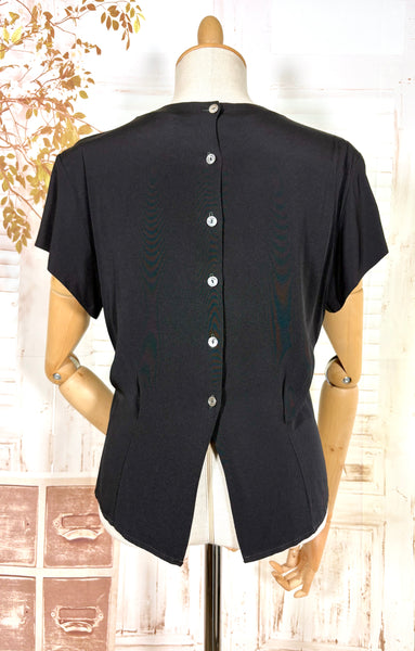 1940s Alice Stuart Black Rayon Blouse – Pearl and Soutache Beaded Detail