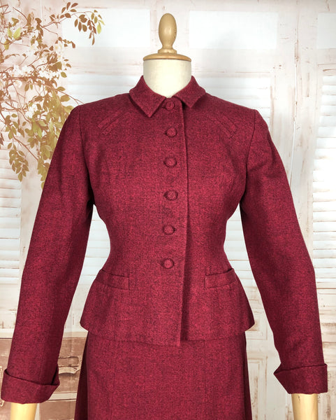 Striking Red Tweed 1940s Vintage Skirt Suit