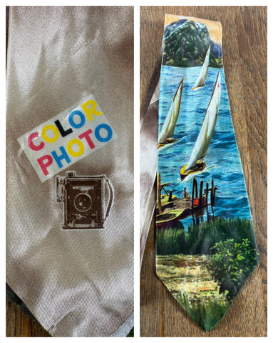 Incredible Rare 1940s / 1950a Photographic Sailing Tie By Color Photo