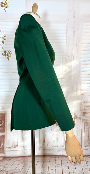 Incredible Emerald Green Bustle Back 1940s Blazer By Botany
