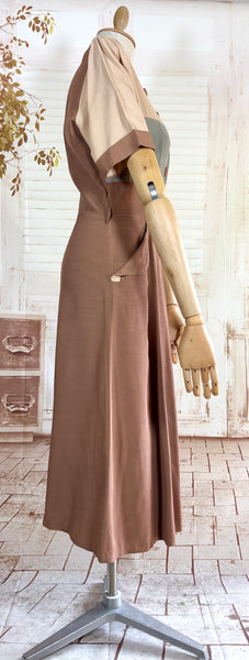 1940s Colour Block Day Dress in Mocha, Cream & Dusty Blue
