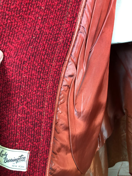 Exquisite Volup Lipstick Red 1940s Boucle Swing Coat With Huge Bishop Sleeves